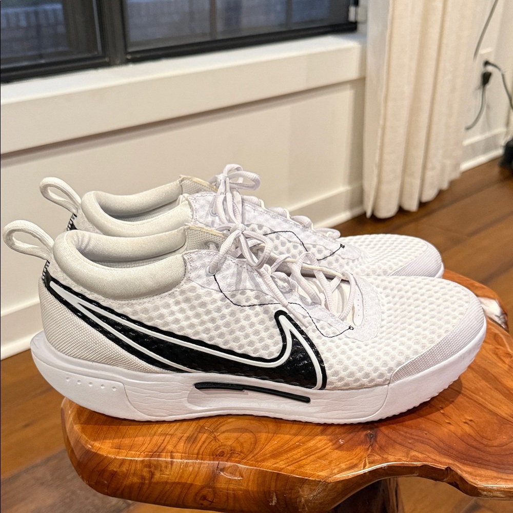 Nike White Tennis Shoes with Black Swoosh